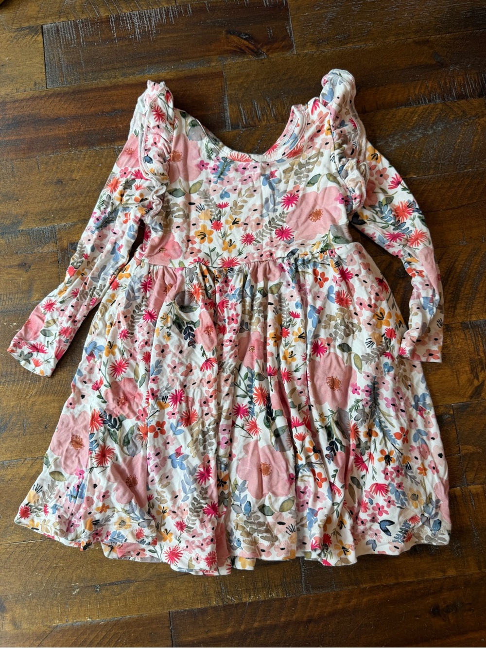 Girls' Pink Floral Long-Sleeve Dress